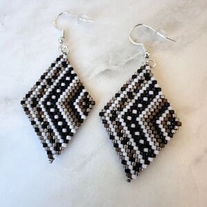 Black Colored Seed Bead Earrings Handwoven Beaded Earrings Gift for Her